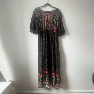 PRETTYGARDEN Floral V Neck Short Sleeve Maxi Dress